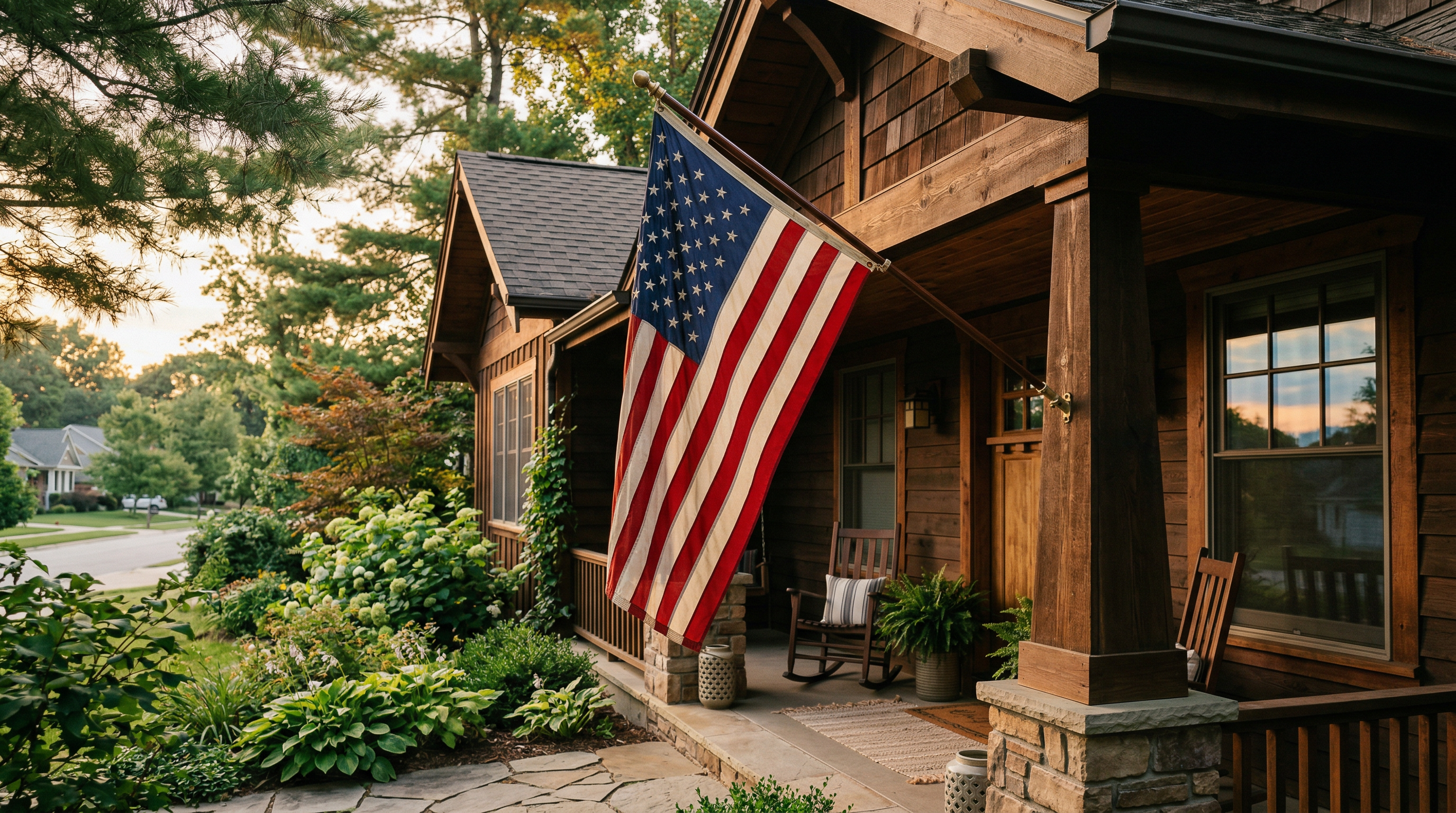 American flag on home porch